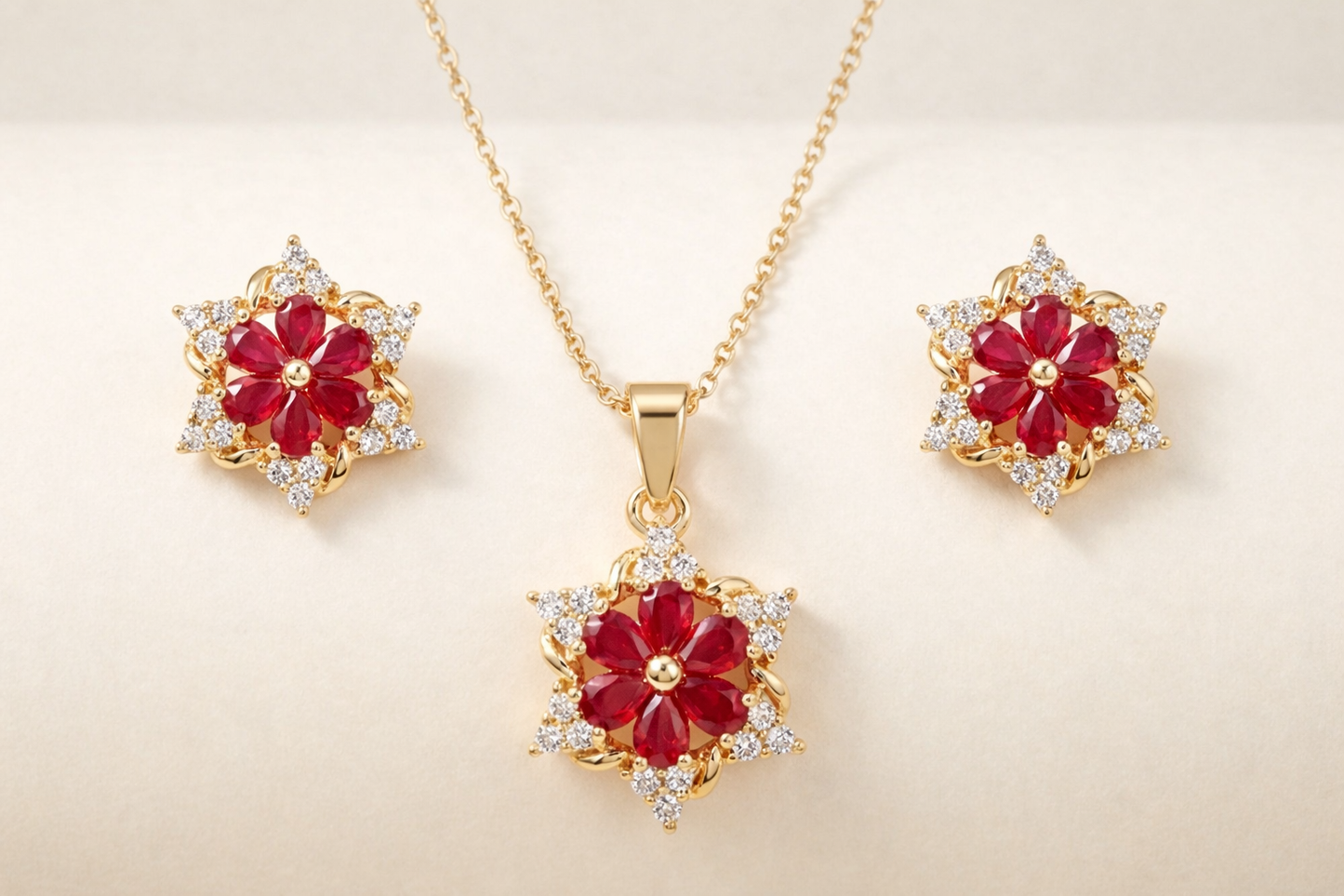 Red Stone Gold Pendant & Earrings Set – Party Wear Pakistan