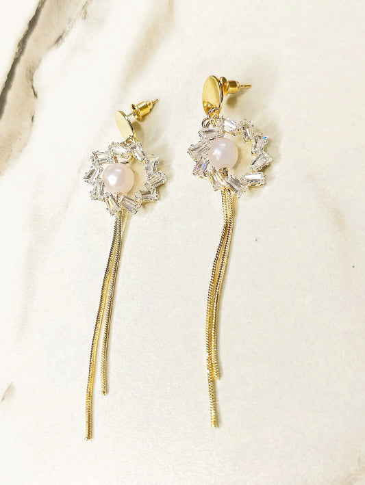 Pearl Drop Earrings Crystal Flower