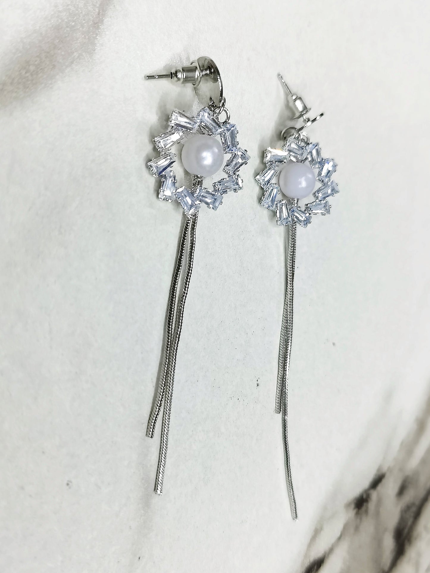 Pearl Drop Earrings Crystal Flower