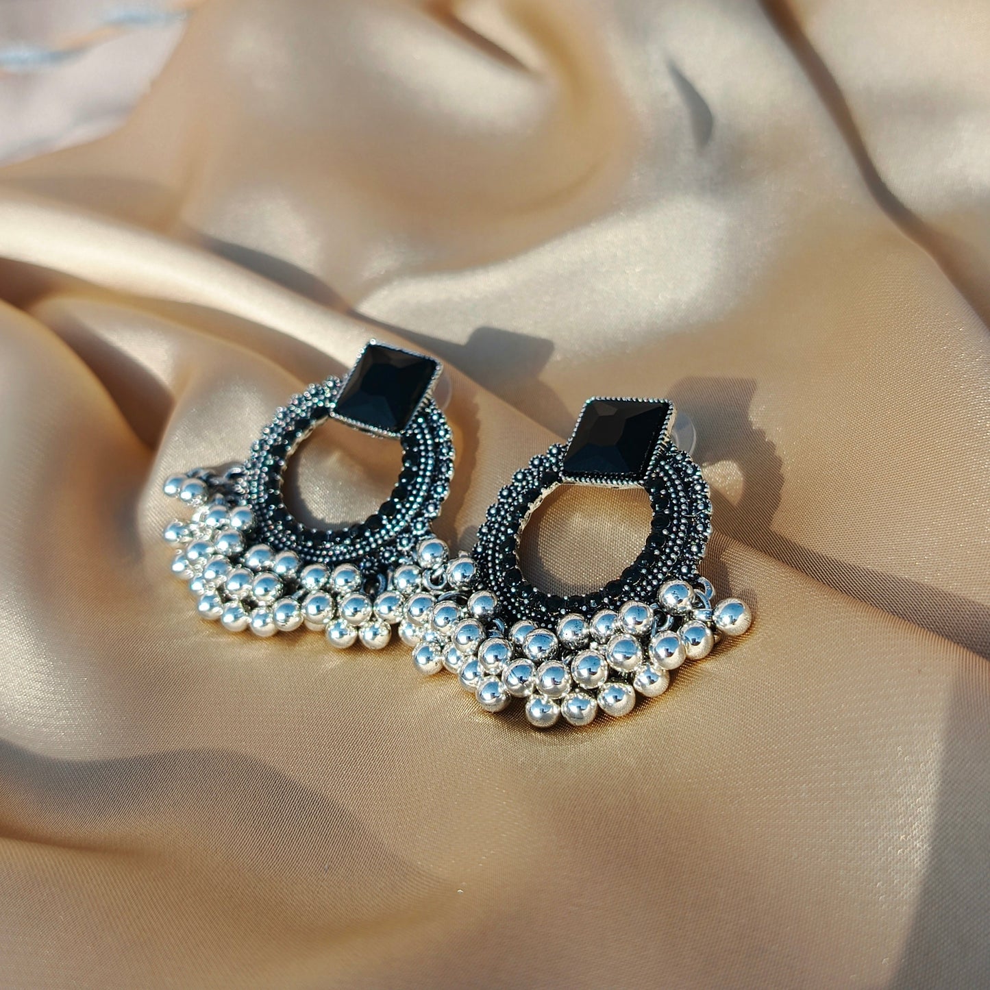 Antique Stud Earrings with Black Beaded Detailing