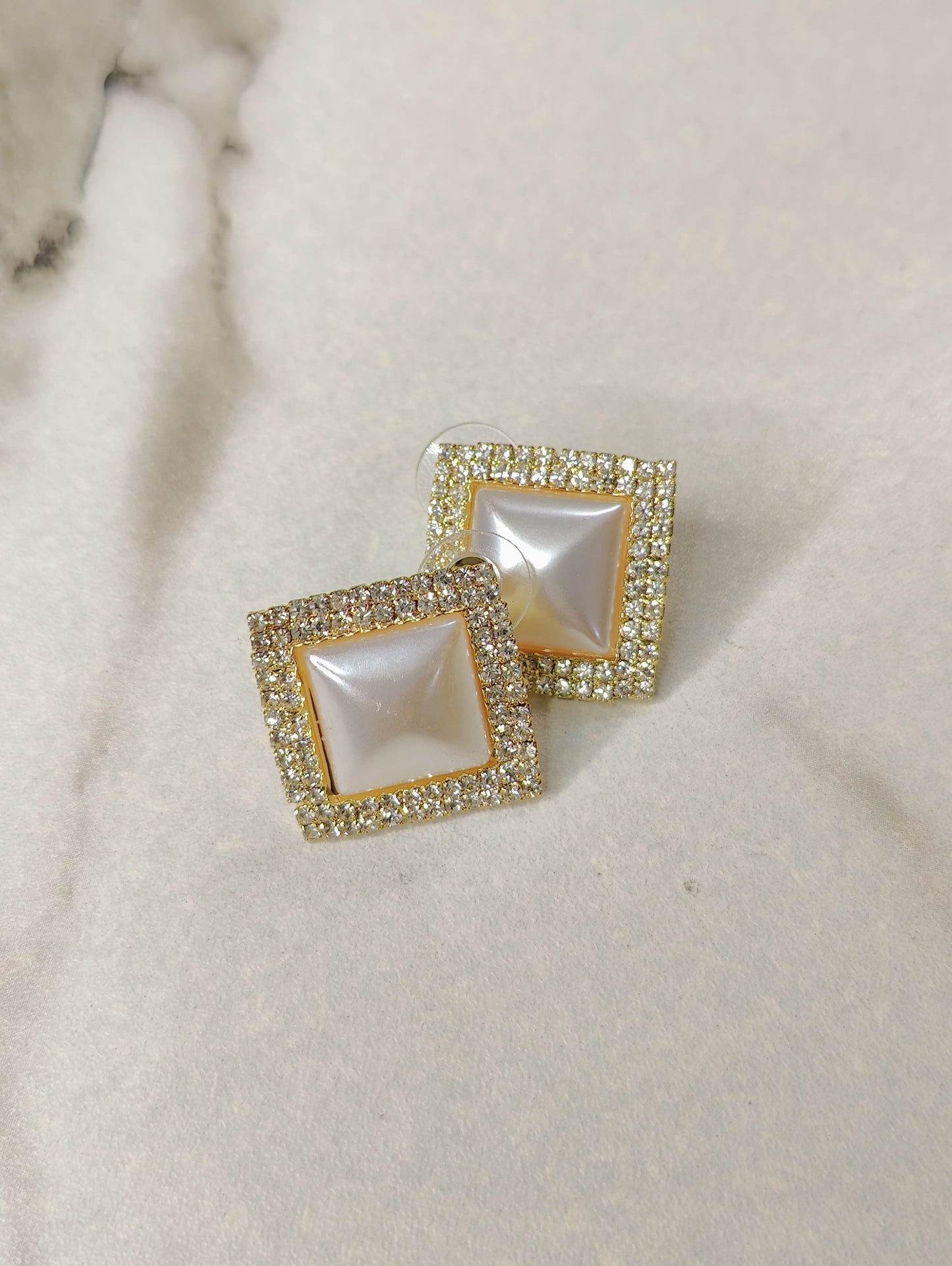 Square Pearl Stud Earrings