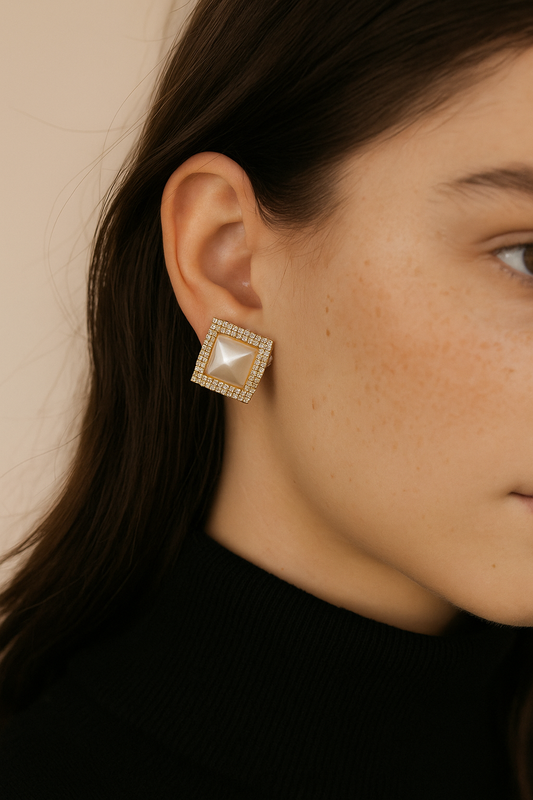 Square Pearl Stud Earrings