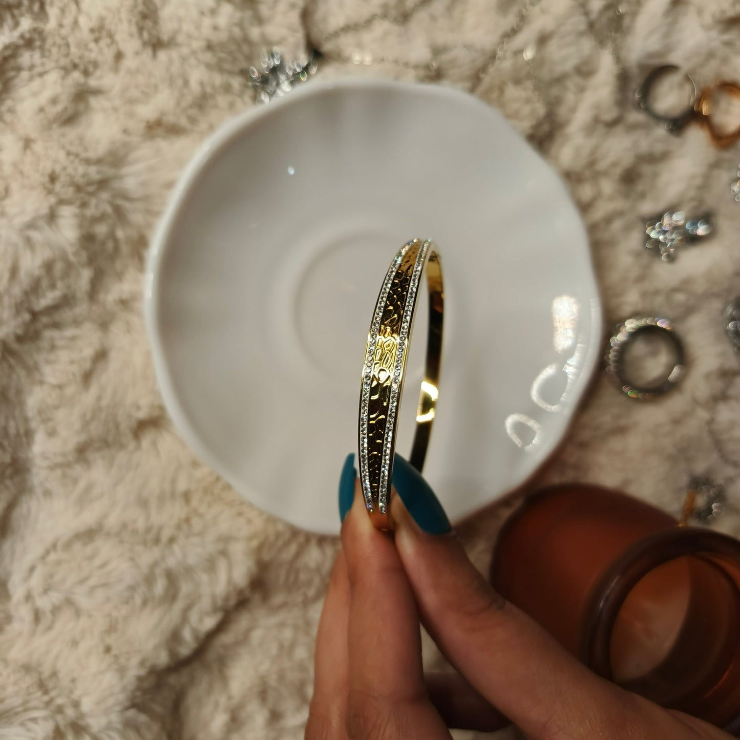 Golden Crystal Bangle for Women | Stainless Steel Jewelry Pakistan