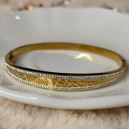 Golden Crystal Bangle for Women | Stainless Steel Jewelry Pakistan