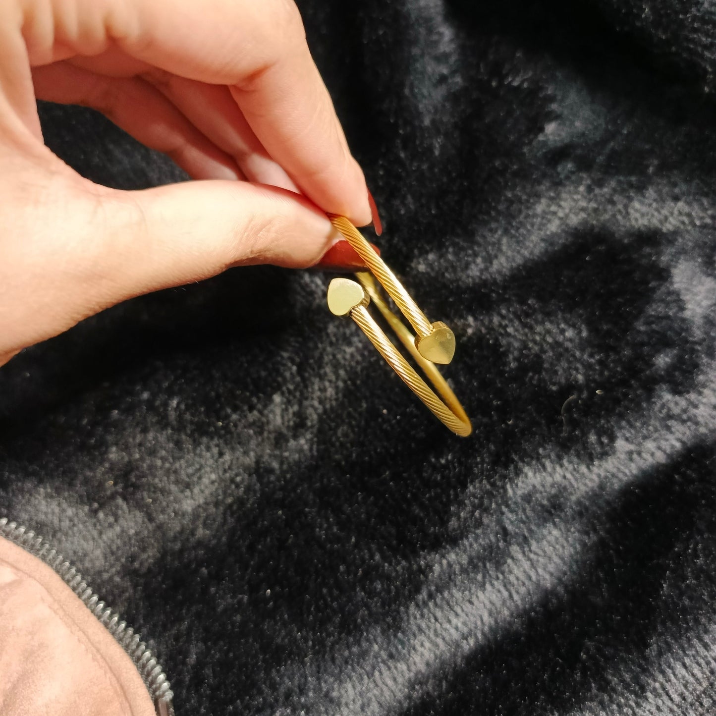 Gold Heart Cuff Bracelet for Women | Elegant Adjustable Bangle and Ring