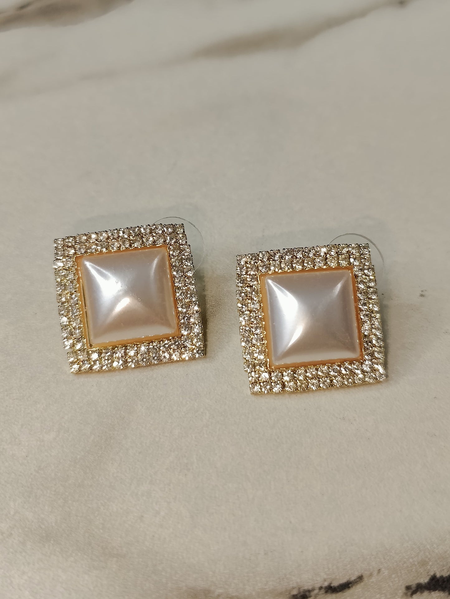 Square Pearl Stud Earrings