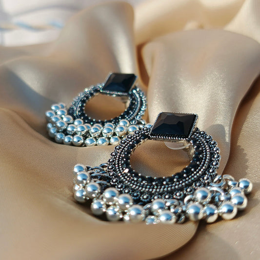 Antique Stud Earrings with Black Beaded Detailing