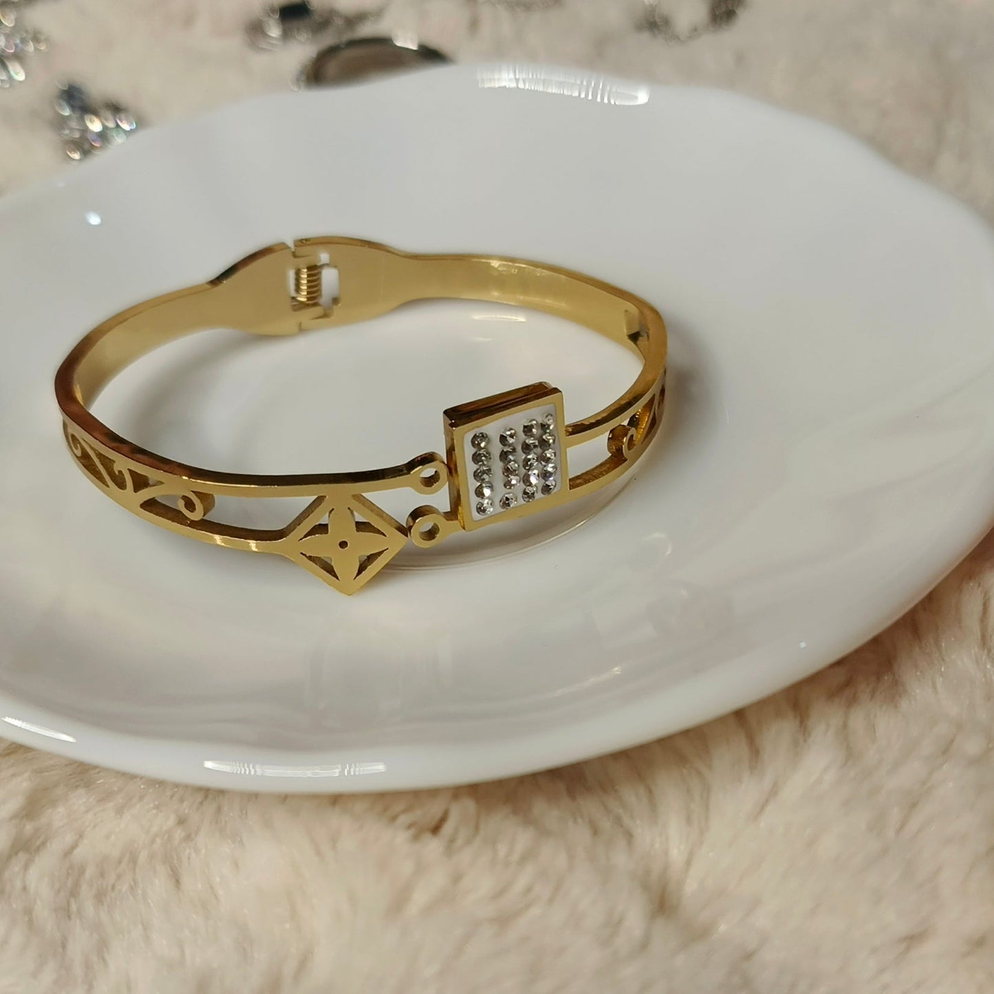 Gold Square Charm Bracelet for Women | Stainless Steel Designer Jewelry