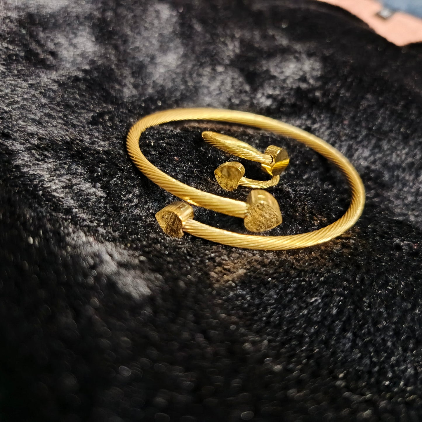 Gold Heart Cuff Bracelet for Women | Elegant Adjustable Bangle and Ring