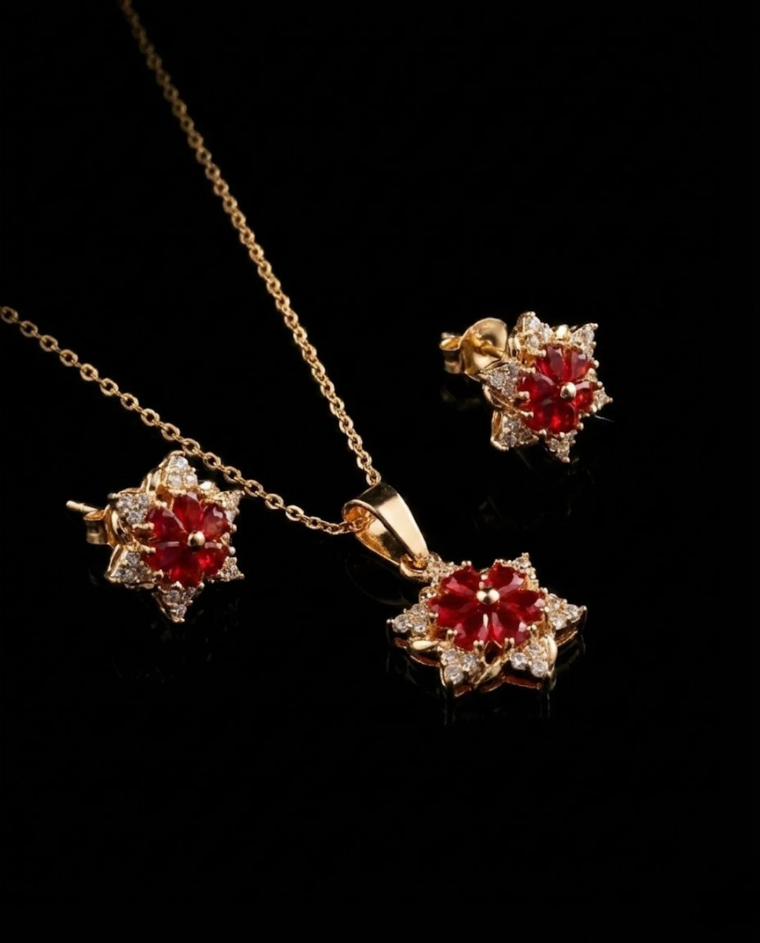 Red Stone Gold Pendant & Earrings Set – Party Wear Pakistan
