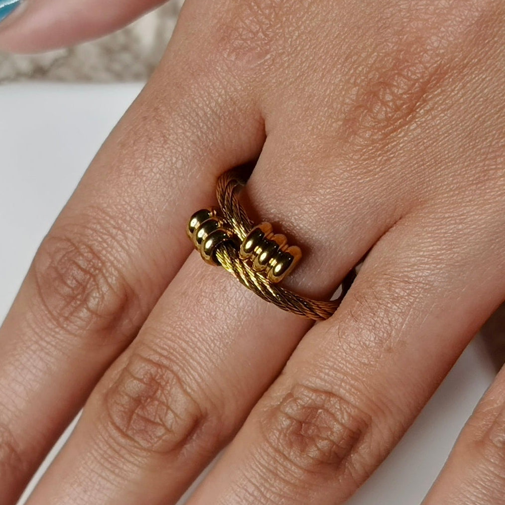 Gold Cable Bracelet & Ring Set for Women | Stainless Steel Jewelry