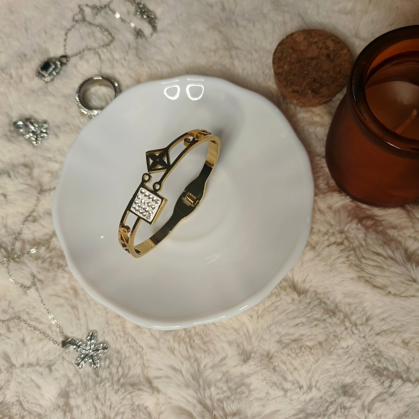 Gold Square Charm Bracelet for Women | Stainless Steel Designer Jewelry