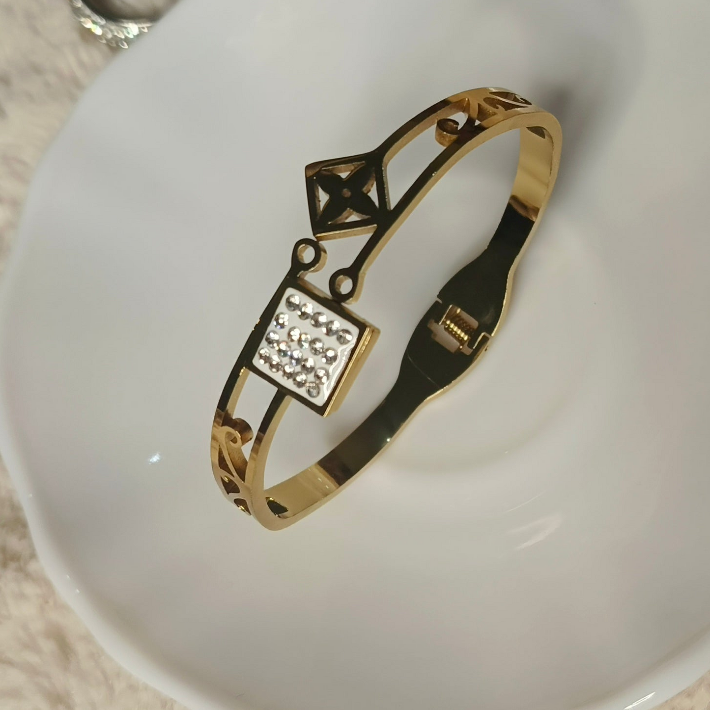 Gold Square Charm Bracelet for Women | Stainless Steel Designer Jewelry