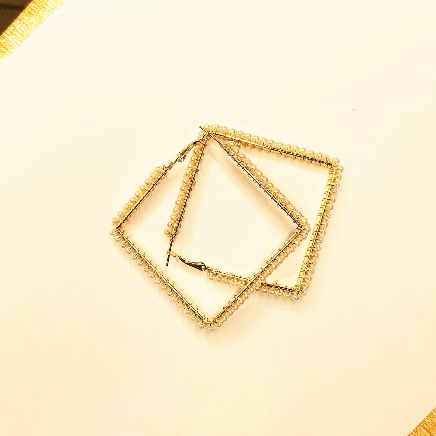 Square Hoop Earrings Pearl Beaded