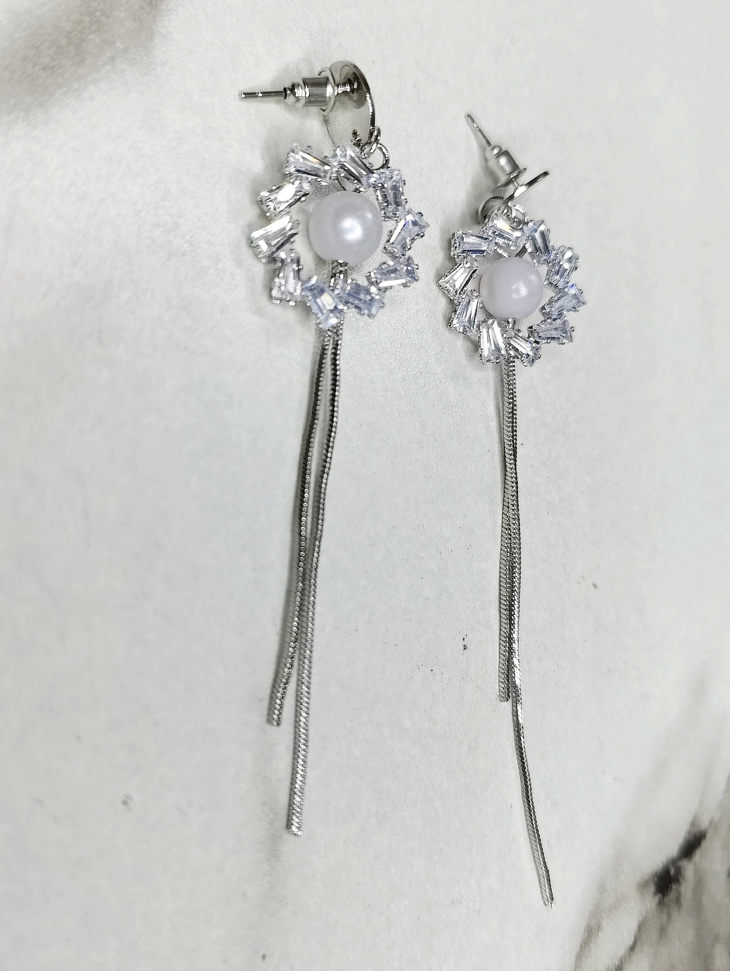 Pearl Drop Earrings Crystal Flower