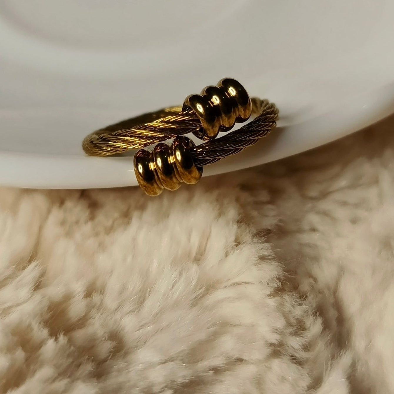 Gold Cable Bracelet & Ring Set for Women | Stainless Steel Jewelry